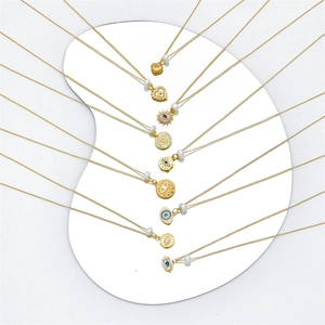14k gold plated brass necklace set with zircon evil eye and freshwater pearl pendants