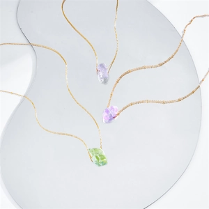 Minimalist 14k gold plated necklace with irregular natural raw mineral stone pendants
