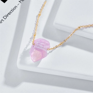 Minimalist 14k gold-plated necklace featuring a natural irregular pink crystal stone pendant