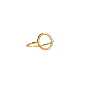 14k gold plated brass ring featuring a minimalist hollow circular zircon design