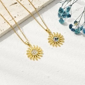 14k gold plated sunburst necklaces with cubic zirconia and colorful gemstones