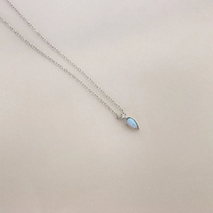 Elegant silver 14k gold plated teardrop necklace with blue opal and zircon pendant
