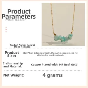 Detailed view of natural stone necklace with 14k gold plated copper chain specifications