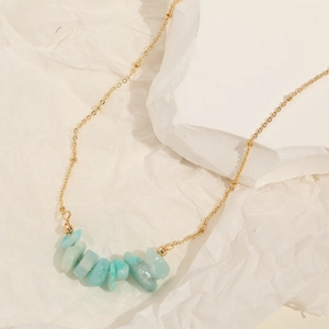 14K gold plated necklace featuring natural light blue stone beads in a minimalist design