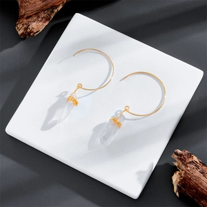 14K Vergoldete Kupfer Naturstein Ohrringe Für Damen Böhmische Drahtumwickelte Kristall Quarz Anhänger Ohrringe Schmuck