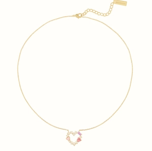 Collana con ciondolo a cuore rosa placcata in oro 14k con pietre di zircone colorate