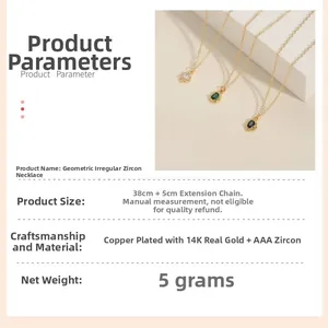 Détail de colliers géométriques irréguliers plaqués or 14k avec des zircons colorés