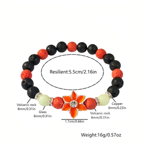 Bracelet fleur de bauhinia lumineux avec perles de lave orange et détails brillants