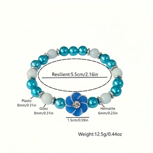 Luminous spinning sunflower beaded bracelet with blue and white beads for women
