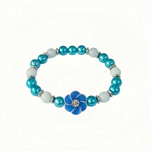 Luminous sunflower beaded bracelet with blue floral charm and sparkling rhinestone detail
