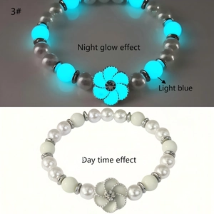 Luminous sunflower bracelet showing comparison between daylight look and night glow effect