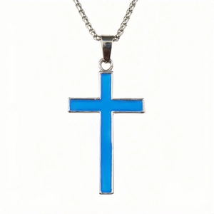 Luminous blue cross pendant necklace for men and women with silver box chain jewelry
