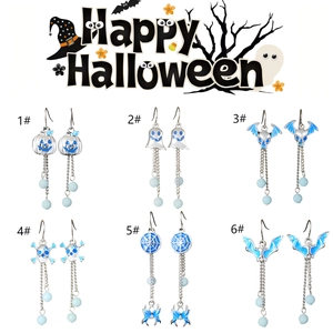 Σετ σκουλαρίκια Halloween με κολοκύθα φάντασμα ιστό αράχνης και μπλε χάντρες