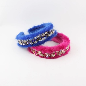 Luxury Faux Rabbit Fur Headband Sparkling Rhinestone Padded Hair Band Vintage Party Banquet Hair Accessories For Women