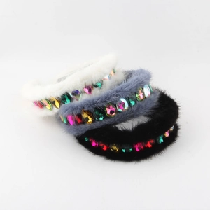 Serre-Tête Rembourré en Fausse Fourrure de Vison Avec Strass Colorés et Cristaux Rétro Bandeau Large en Peluche Hiver Femme Accessoires Cheveux