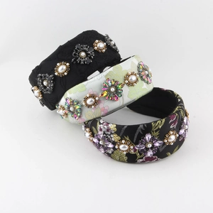 Serre-tête Rembourré Baroque Vintage Pour Femme Luxueux Bandeau Large Avec Fleurs En Strass Et Künstliche Perles Élégant Bijou De Tête