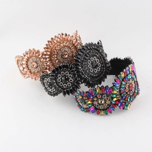 Baroque Rhinestone Flower Wide Headband Vintage Fabric Hair Hoop Women Wedding Party Elegant Banquet Hair Accessories