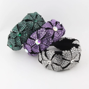 Serre-Tête Large à Fleurs en Strass de Luxe en Velours Floral avec Cristaux Scintillants Accessoires de Coiffure Rétro pour Femmes