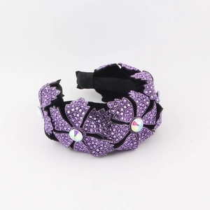 Serre-tête de luxe aux fleurs de cristal violet avec strass pour un look rétro