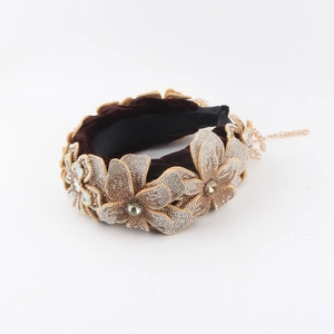 Vintage baroque velvet headband with rhinestone floral embellishments and crystals