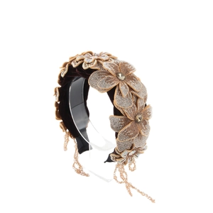 Baroque velvet headband with crystal flowers and hanging rhinestone tassel chains