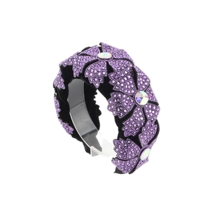 Serre-tête en velours rembourré avec strass violets et accents floraux en cristal