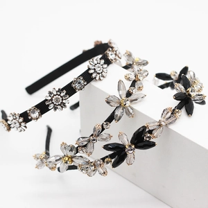 Korean Alloy Rhinestone Flower Headband For Women Handcrafted Hair Band With Artificial Pearl Elegant Hair Accessories