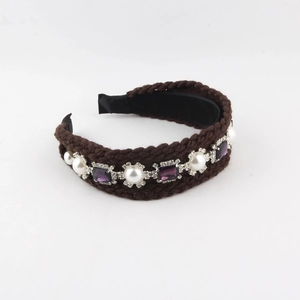 Serre-tête vintage en tweed avec pierres précieuses violettes et perles baroques