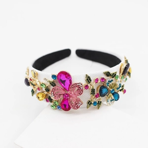 Luxury Baroque headband featuring colorful crystal floral patterns on white fabric