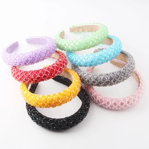 Vintage Luxuriös Acryl Perlen Gepolsterter Haarreif Für Damen Handgefertigte Strass Gittermuster Mode Party Haarschmuck