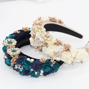 Serre-tête Rembourré de Style Baroque avec Fleurs et Strass pour Femmes Accessoire de Cheveux de Mariage de Luxe