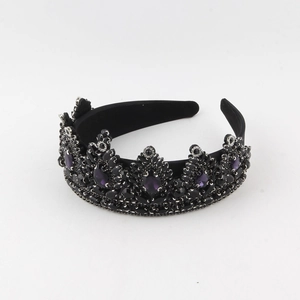 Baroque black crown headband with deep purple waterdrop rhinestones in gothic luxury style