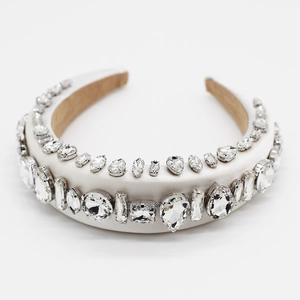 Luxury White Satin Look Padded Headband For Women Vintage Rhinestone Wide Thick Hairband Elegant Party Hair Accessories
