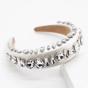Fashionable white padded sponge headband with luxury sparkling rhinestone crystals for women