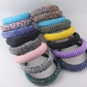 Women Luxurious Padded Rhinestone Headband Handmade Beaded Wide Hairband Retro Crystal Hair Accessories For Party Wedding