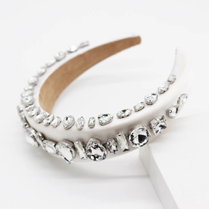 Fashionable white sponge headband with sparkling rhinestones for wedding and party wear