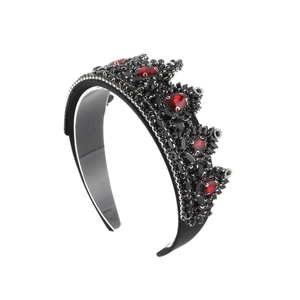Baroque Gothic bridal tiara with red crystals and black rhinestones on a metal headband
