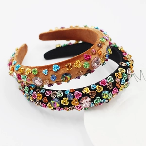 Serre-tête Baroque de Luxe en Éponge avec Strass et Fleurs Vintage Bohème Rembourré pour Mariage Fête Accessoires Cheveux