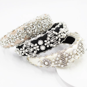 Cerchietto Imbottito Barocco Di Lusso Con Strass E Künstliche Perle Sintetiche In Raso Velluto Fascia Larga Per Capelli Matrimonio Donna
