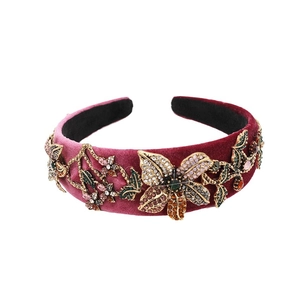 Luxury Baroque headband with colorful rhinestones on deep red velvet for party