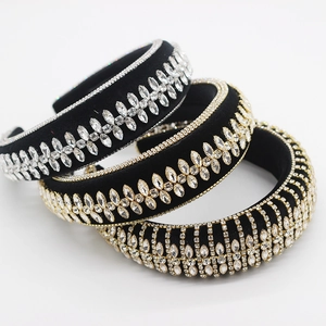 Three-piece luxury sponge headband set with sparkling rhinestones and black velvet base