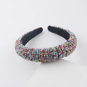 Colorful beaded headband with thick sponge padding and bohemian multi-color crystal beads