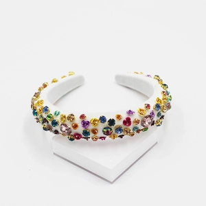 Baroque Padded Headband For Women White Sponge Multi Color Rhinestone Gold Metal Flower Retro Luxurious Hair Accessory