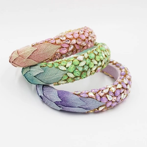 Serre-tête Rembourré de Luxe Baroque avec Strass pour Femmes Bandeau en Éponge Brodé de Feuilles de Velours Accessoires de Coiffure