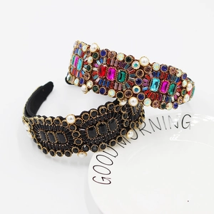 Serre-tête Baroque Bord Large Luxueux en Alliage avec Pierres Artificielles Strass Colorés Künstliche Perles d'Imitation pour Femmes Fête