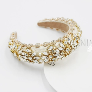 Baroque Luxury Padded Headband For Women Multi-color Rhinestone Faux Artificial Pearl Wide Hair Band Wedding Party Hair Accessories