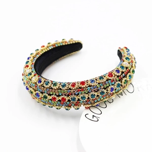 Luxury Baroque headband with colorful rhinestones on a gold base for women fashion