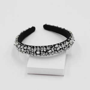 Luxurious Sponge Padded Rhinestone Headband For Women Korean Style Exquisite Shining Crystals Party Hair Accessory Black