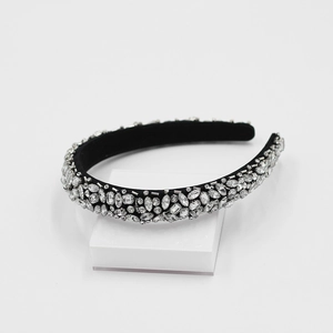 Luxury black velvet headband with sparkling crystal rhinestones for women parties