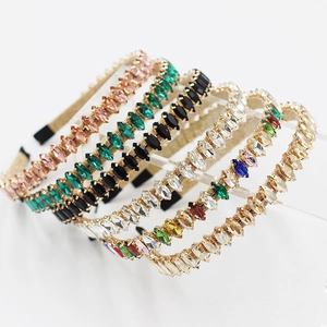 Baroque Alloy Rhinestone Headband For Women Elegant Marquise Cut Crystal Hair Band Gold Plated Fashion Hair Accessories